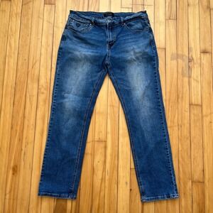 Guess Mens Lincoln Slim Straight Blue Jeans Medium Wash 36x32